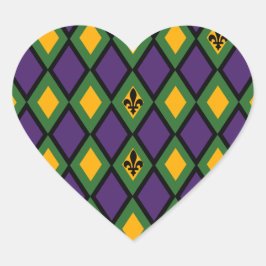 Mardi Gras Diamond Pattern met Fleur De Lis Hart Sticker