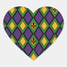 Mardi Gras Diamond Pattern met Fleur De Lis Hart Sticker