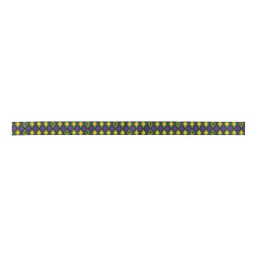 Mardi Gras Diamond Pattern met Fleur De Lis Satijnen Lint (Voorkant)