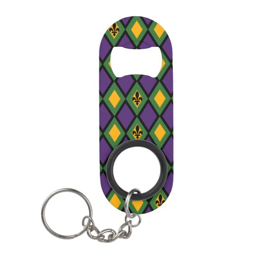 Mardi Gras Diamond Pattern met Fleur De Lis Sleutelhanger Flessenopener (Voorkant)