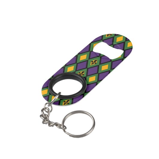 Mardi Gras Diamond Pattern met Fleur De Lis Sleutelhanger Flessenopener (Achterkant Gekanteld)