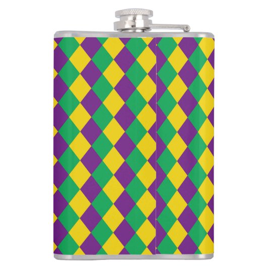 Mardi Gras Diamonds: Levendig feestelijk patroon Heupfles (Achterkant)