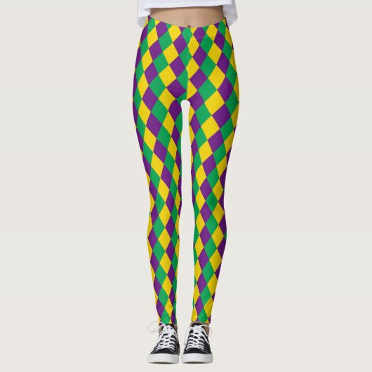 Mardi Gras Diamonds: Levendig feestelijk patroon Leggings (Voorkant)