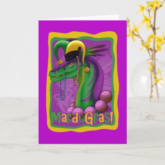 Mardi Gras Dinosaur Kaart (Gele Bloem)