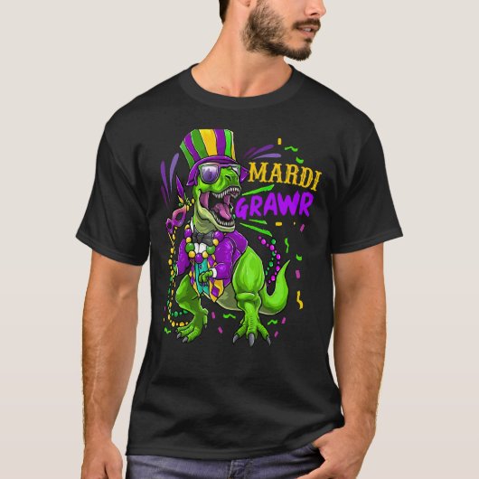 Mardi Gras Dinosaur T Rex Funny Mardi Grawr Boys K T-shirt (Voorkant)