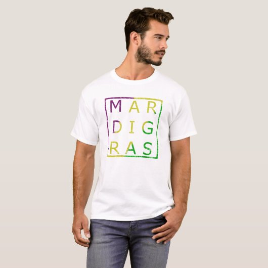 Mardi Gras Distress Green, Paars en Gold T-shirt (Voorkant volledig)