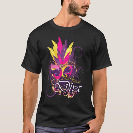 Mardi Gras Diva Feather Mask Pink Paars T-shirt (Voorkant)