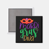 Mardi Gras-diva - Masker- en kralenontwerp Magneet (Voorkant / Achterkant)