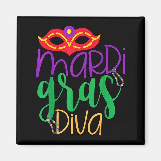 Mardi Gras-diva - Masker- en kralenontwerp Magneet (Voorkant)