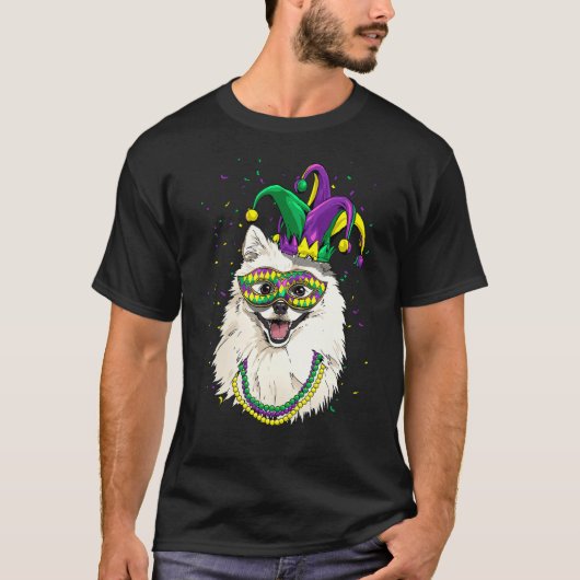 Mardi Gras Dog Carnival American Eskimo Jester Pet T-shirt (Voorkant)