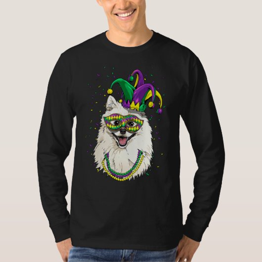 Mardi Gras Dog Carnival American Eskimo Jester Pet T-shirt (Voorkant)