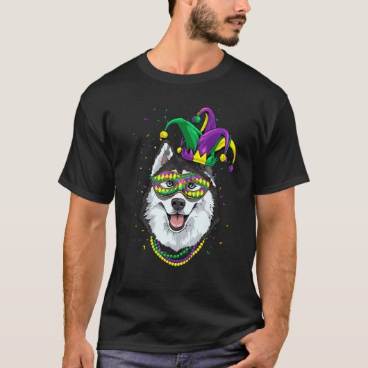 Mardi Gras Dog Carnival Siberian Husky Jester Husk T-shirt (Voorkant)