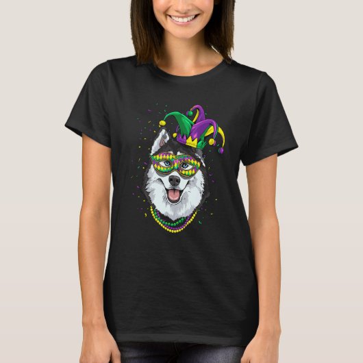 Mardi Gras Dog Carnival Siberian Husky Jester Husk T-shirt (Voorkant)