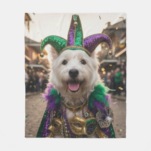Mardi Gras Dog Jester Costume Fleece Deken (Voorkant)