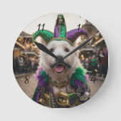 Mardi Gras Dog Jester Costume Ronde Klok (Voorkant)