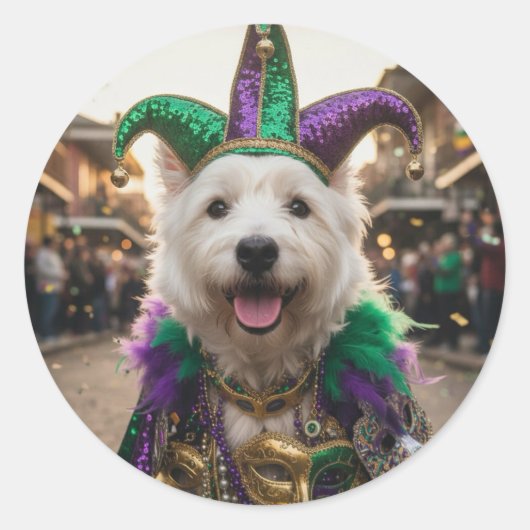 Mardi Gras Dog Jester Costume Ronde Sticker (Voorkant)