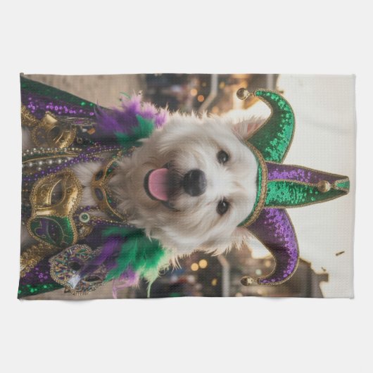 Mardi Gras Dog Jester Costume Theedoek (Horizontaal)