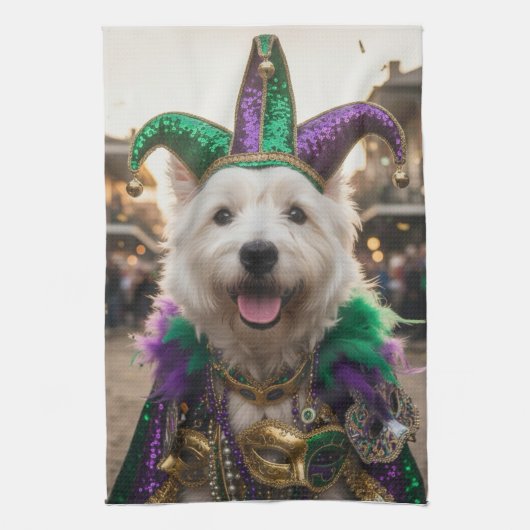 Mardi Gras Dog Jester Costume Theedoek (Verticaal)