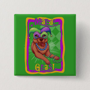 Mardi Gras Dog Vierkante Button 5,1 Cm