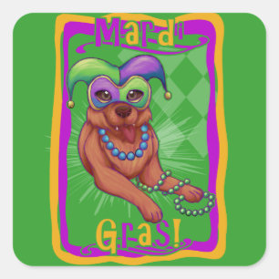 Mardi Gras Dog Vierkante Sticker