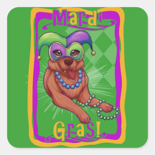 Mardi Gras Dog Vierkante Sticker (Voorkant)
