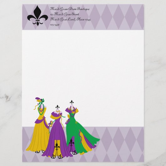 Mardi Gras Dress Shop Briefhoofd Ontwerp (Voorkant)