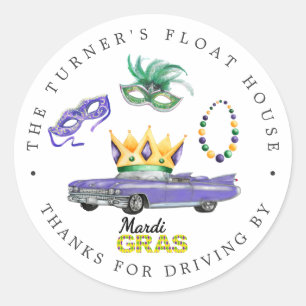 Mardi Gras   Drive-by Parade Gooi Bedankt Favor Ronde Sticker