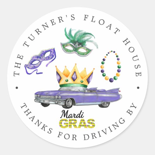 Mardi Gras | Drive-By Parade Throw Bedankt Favor Ronde Sticker (Voorkant)
