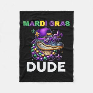 Mardi Gras Dude Alligator Mardigator Crocodile Kin Fleece Deken
