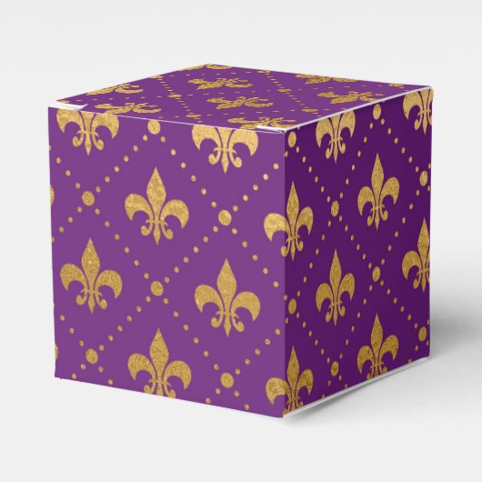 Mardi Gras Elegant Golden Fleur De Lis Squares Bedankdoosjes (Voorkant Zijde)