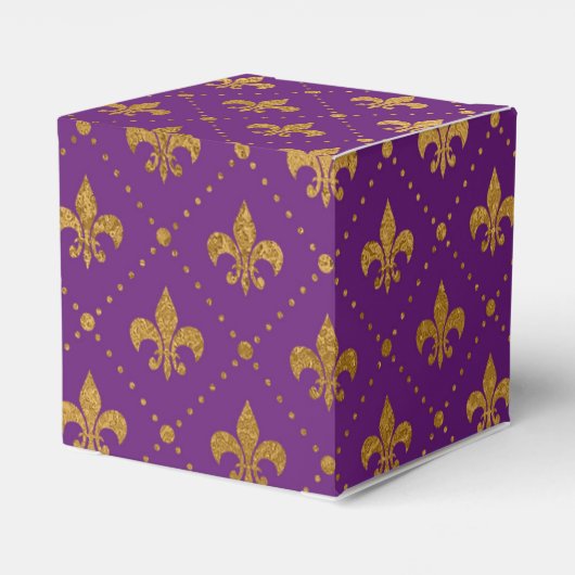 Mardi Gras Elegant Golden Fleur De Lis Squares Bedankdoosjes (Achterkant)
