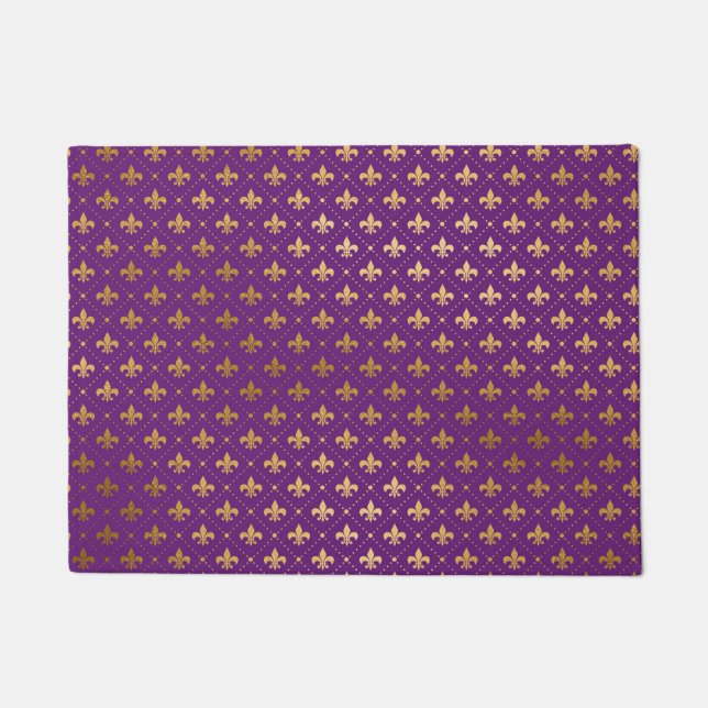 Mardi Gras Elegant Golden Fleur De Lis Squares Deurmat (Voorkant)