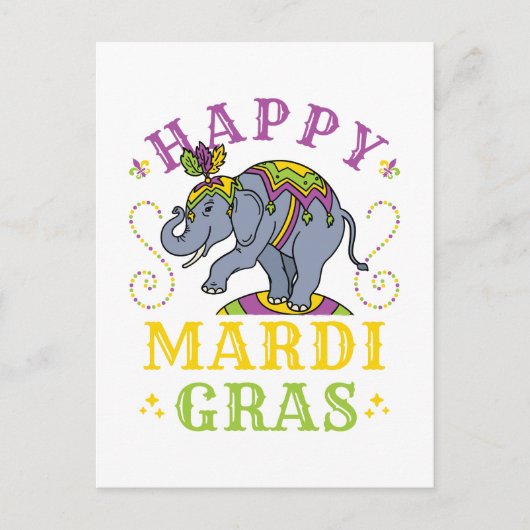 Mardi Gras Elephant Carnaval Briefkaart (Voorkant)