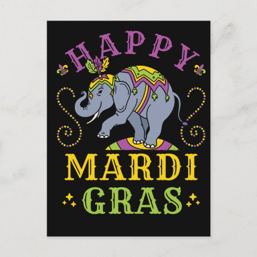 Mardi Gras Elephant Carnaval Briefkaart (Voorkant)