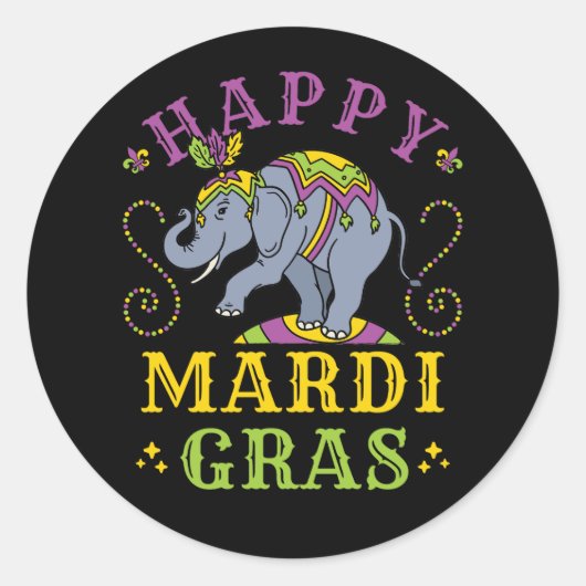 Mardi Gras Elephant Carnaval Ronde Sticker (Voorkant)