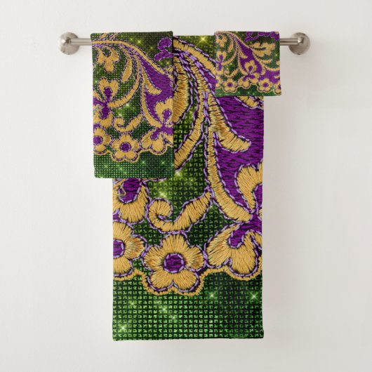 Mardi Gras Embroidery Floral Designer Bad Handdoek (Insitu)