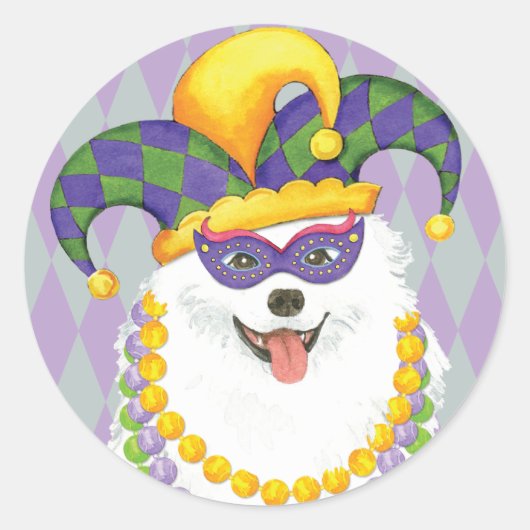 Mardi Gras Eskie Ronde Sticker (Voorkant)