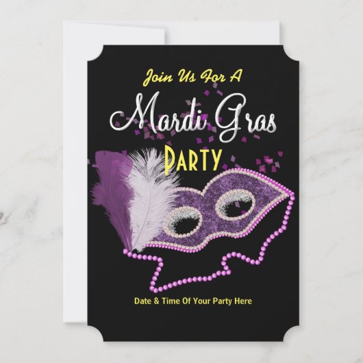 Mardi Gras Fancy Masker Party nodigt uit Kaart (Voorkant)