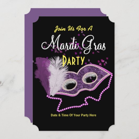Mardi Gras Fancy Masker Party nodigt uit Kaart (Voorkant / Achterkant)