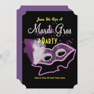 Mardi Gras Fancy Masker Party nodigt uit Kaart