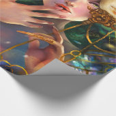 Mardi Gras Fancy Surreal Masquerade Mask Girl Art Cadeaupapier (Hoek)