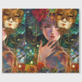 Mardi Gras Fancy Surreal Masquerade Mask Girl Art Cadeaupapier (Vlak)