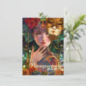 Mardi Gras Fancy Surreal Masquerade Mask Girl Art Kaart (Staand voorkant)