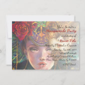 Mardi Gras Fancy Surreal Masquerade Mask Girl Art Kaart (Achterkant)
