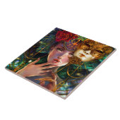 Mardi Gras Fancy Surreal Masquerade Mask Girl Art Tegeltje (Zijkant)