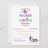 Mardi Gras Fat Dinsdag Fun Party Theme Uitnodigen Kaart (Voorkant)