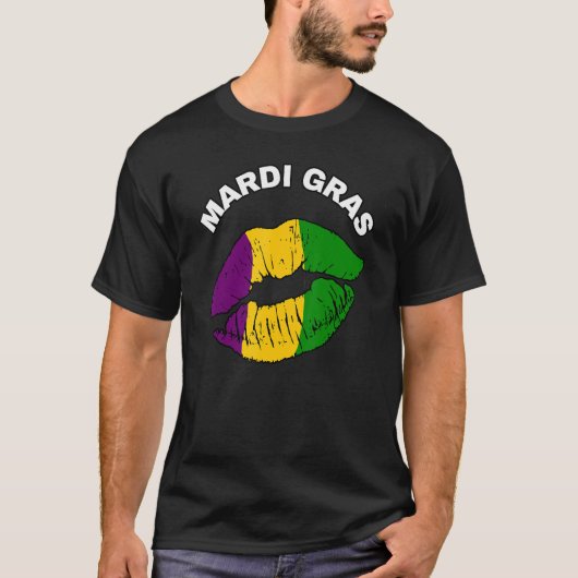 Mardi Gras Fat Dinsdag in carnaval Lips Kiss Flag T-shirt (Voorkant)