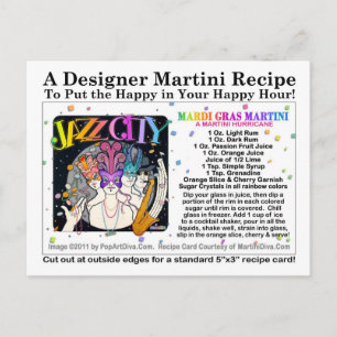 Mardi Gras - Fat Dinsdag Martini Recipe Card Briefkaart