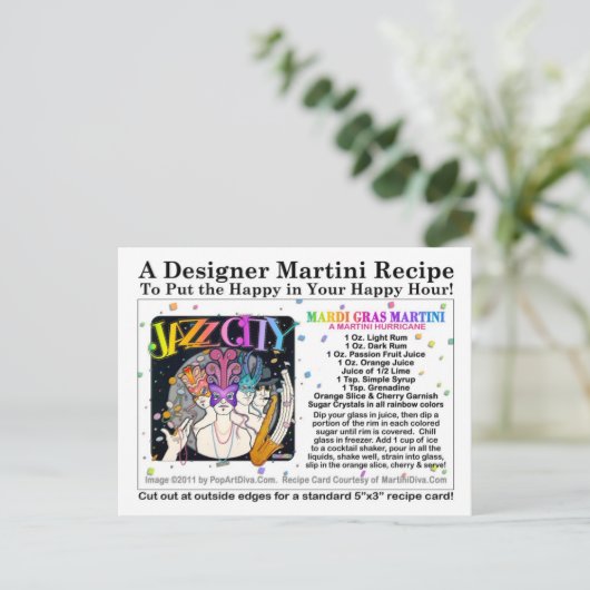 Mardi Gras - Fat Dinsdag Martini Recipe Kaart (Staand voorkant)