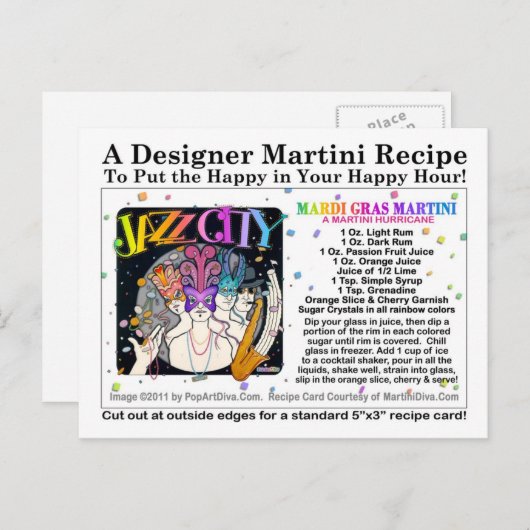Mardi Gras - Fat Dinsdag Martini Recipe Kaart (Voorkant / Achterkant)